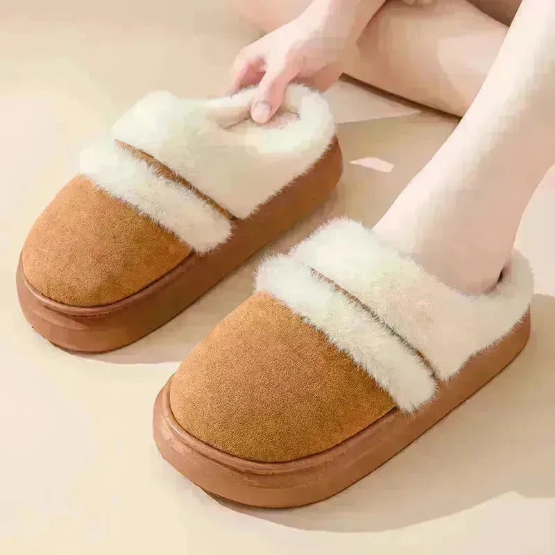 Fashion Warm Cotton Slippers For Women Leisure Thick Bottom Non-slip Plus-velvet House Shoes Winter Bedroom Floor Suede Slipper - EX-STOCK CANADA