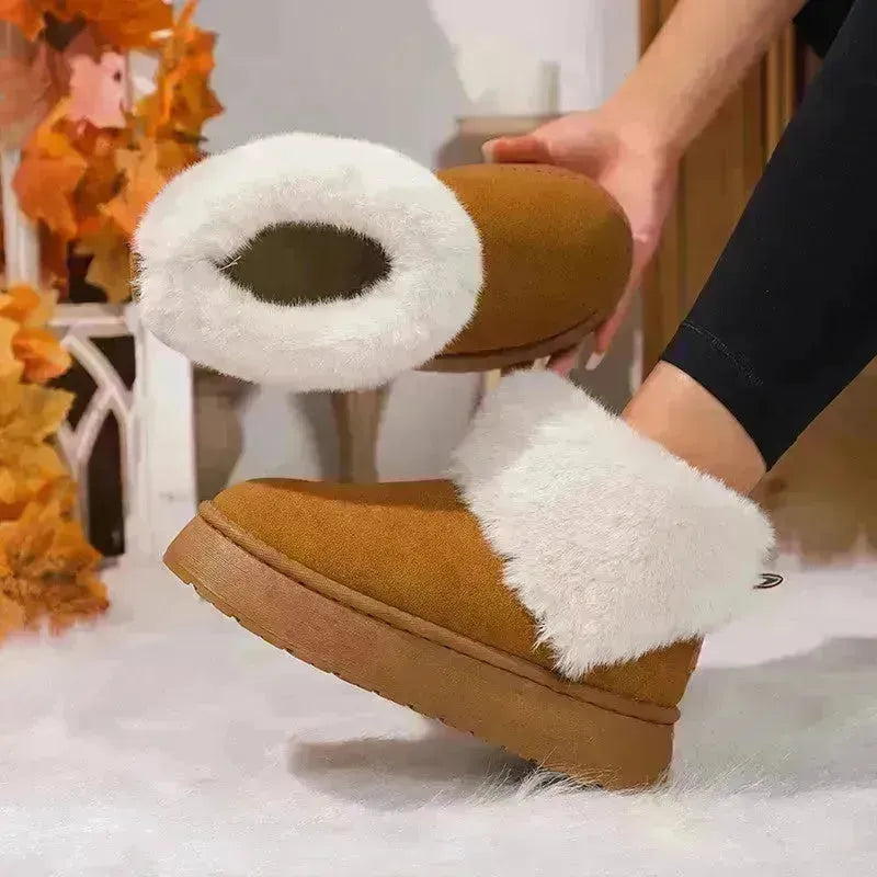 Stivali da neve peluche invernali Mascifica di punta rotonda scarpe di cotone in pelle scamosciata addirizzate per donne casual caldo stivale corto
