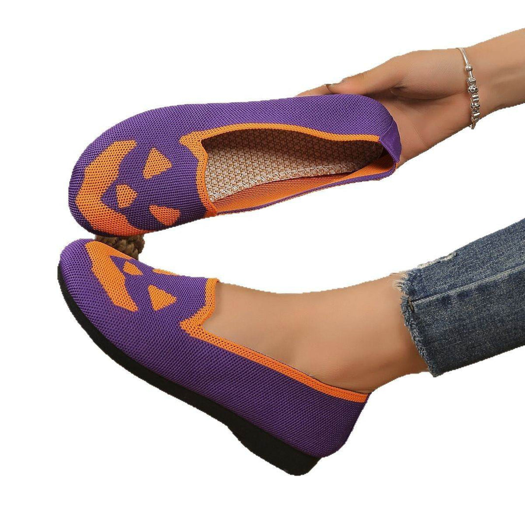 Women's Halloween Pumpkin Printed Breathable Flying Woven Shoes EX-STOCK