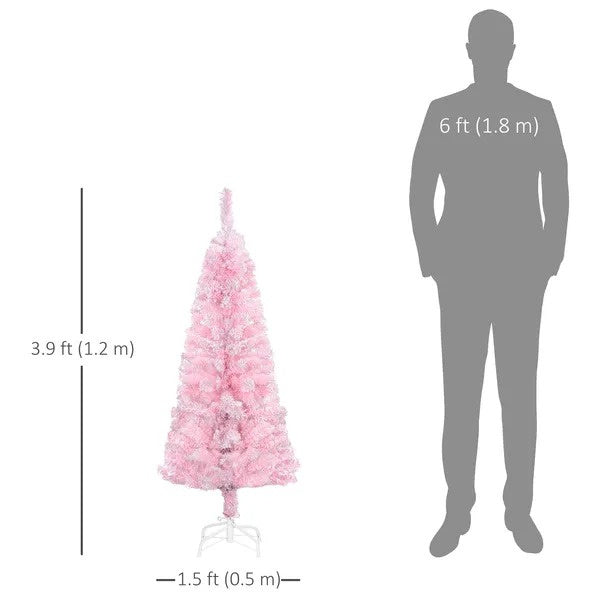 4 Ft Flocked Pencil Christmas Tree, Artificial Christmas Tree With Realistic Branches, Auto Open And Steel Base, Pink EX-STOCK Canada 
