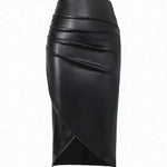 Front Split Leather Skirt Formal Office Work High Waist Sheath midi black Skirt - EX-STOCK CANADA