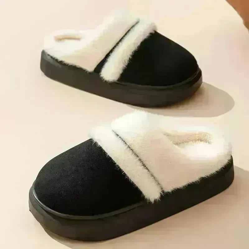 Fashion Warm Cotton Slippers For Women Leisure Thick Bottom Non-slip Plus-velvet House Shoes Winter Bedroom Floor Suede Slipper - EX-STOCK CANADA