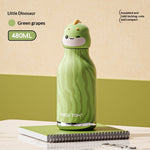 Green dinosaur-shaped water bottle with 'Chicu Tom' branding on a beige and green background.