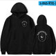 Black hoodie with 'Swimming' logo on front and back, on a white background.