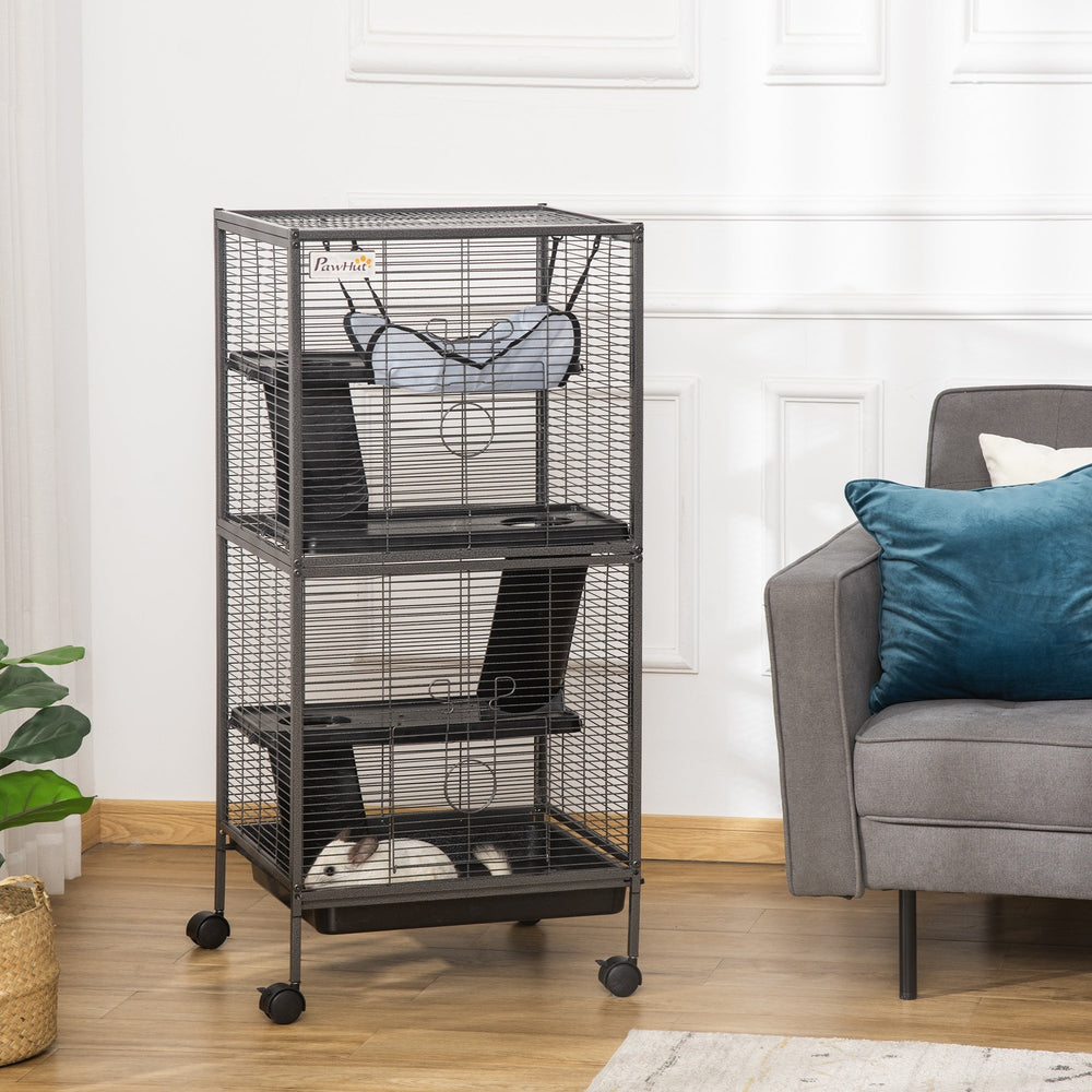 Large Metal 4 Tiers Small Animal Cage With Hammock, Removable Tray, Extra Space For Ferrets Chinchillas, Gray EX-STOCK