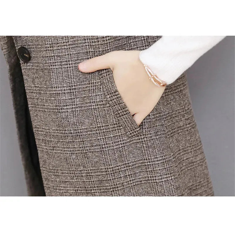 Plaid Long Blazer Vest Women Sleeveless Jacket - EX-STOCK CANADA