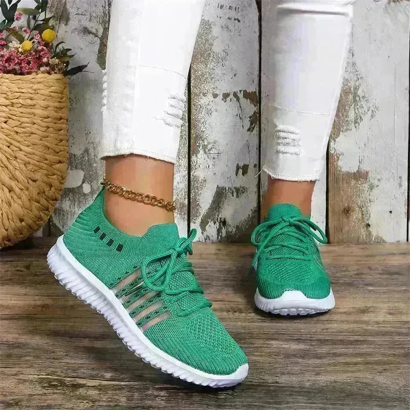 Casual Lace-up Mesh Sneakers Breathable Flying Woven Round Toe Walking Running Sports Shoes for Women - EX-STOCK CANADA