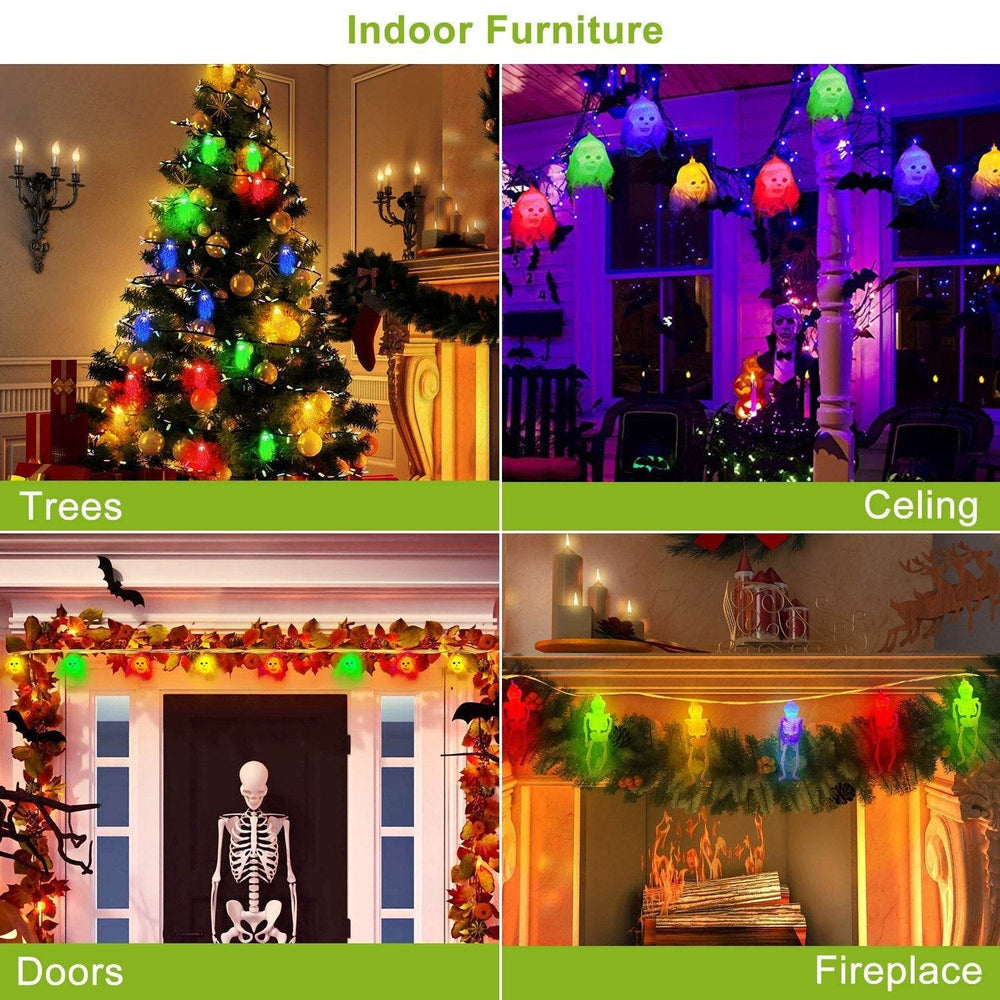 Set Of 3Pcs Halloween Light Decorations Total 50 LEDs 24ft Halloween String Lights Colorful 3D Skeleton Ghost String Lights Gauze Skull String Lights Spooky Hands String Lights For Indoor Outdoor Part - EX-STOCK Canada