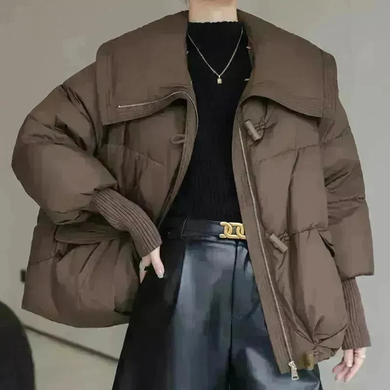 Women Cotton-padded Down Jacket Fur Collar Thick Puffer Winter Coat - EX-STOCK CANADA