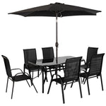 Juego de muebles de patio de 8 piezas con sombrilla de patio de 9 pies, mesa de comedor y sillas para exteriores, negroEX-STOCK Canada 