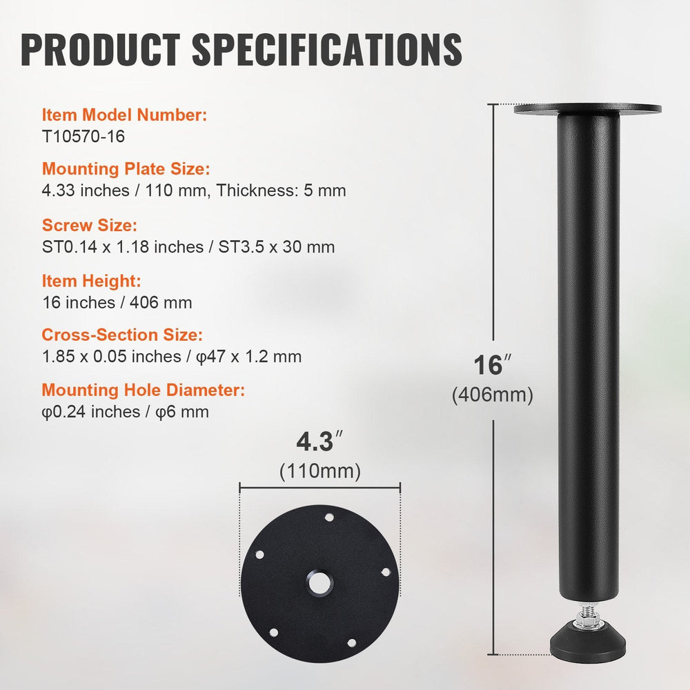 16 Inch Adjustable Desk Legs, Reinforced Steel Office Table Furniture Legs Set Of 4 For DIY, 1200 Lbs Load Capacity Heavy Duty Desk Legs, Quick Instalation Legs With Adjustable Foot Cup Black EX-STOCK