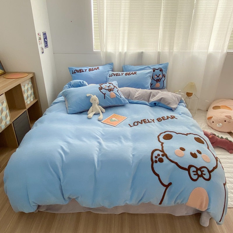 Thickened Warm Milk Fleece Bed Hat Baby Duvet Set Four-piece Set EX-STOCK Canada 