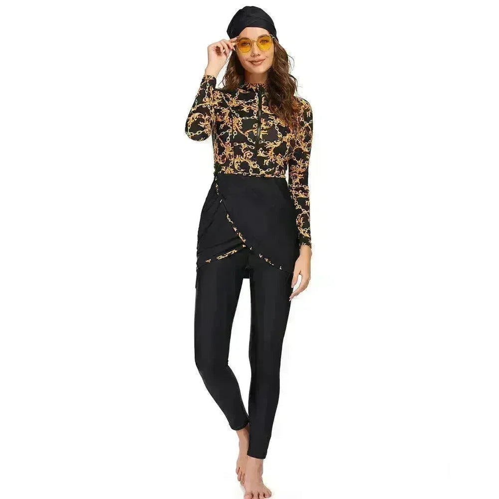 ArabSwimsuit Long-sleeved Trousers Three-piece Set Conservative Sun Protection With Chest Pad EX-STOCK