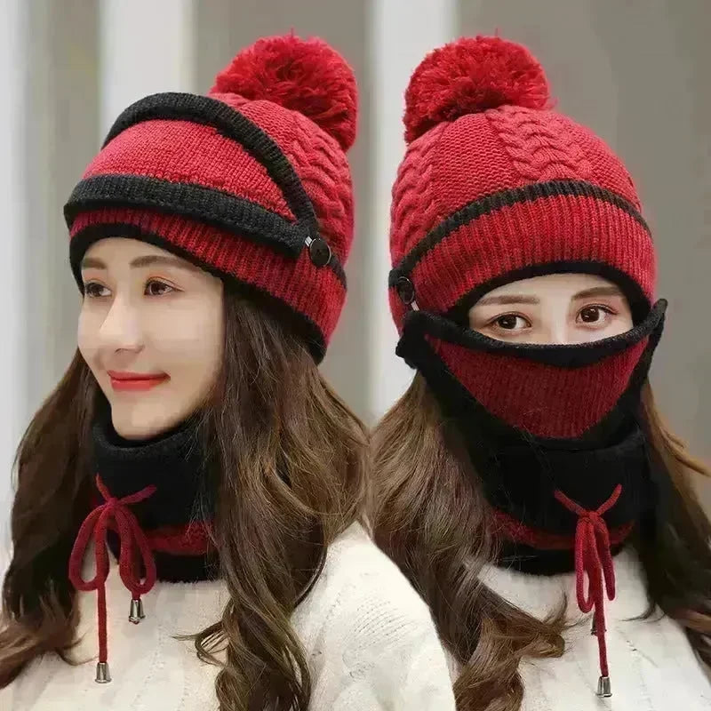 Winter Hat For Women 3pcs Knitted Beanie Hat Scarf Set Warm Hat - EX-STOCK CANADA