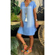 Round Neck Pleated Loose Solid Color Casual Plus Size Denim Dress - EX-STOCK CANADA