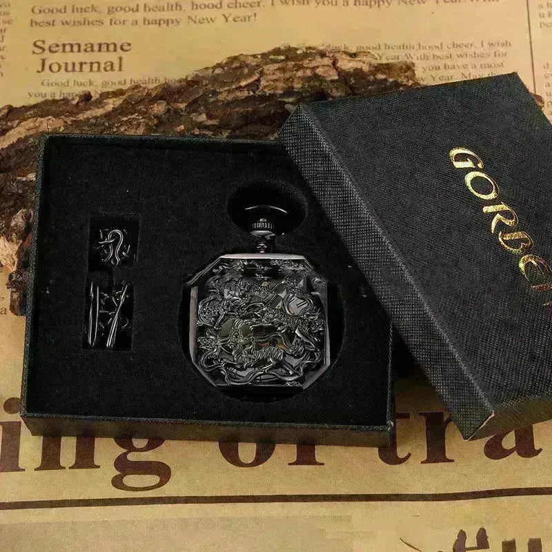 Men's Fashion Casual Flip Hollow Mechanical Pocket Watch