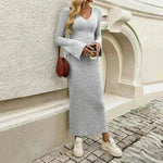 Cashmere V-neck Long bell sleeve Slim fit Midi Winter Sweater Dress - EX-STOCK CANADA