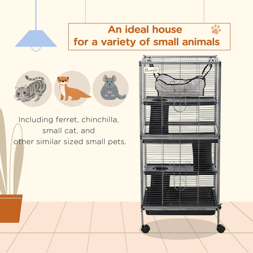 Large Metal 4 Tiers Small Animal Cage With Hammock, Removable Tray, Extra Space For Ferrets Chinchillas, Gray EX-STOCK
