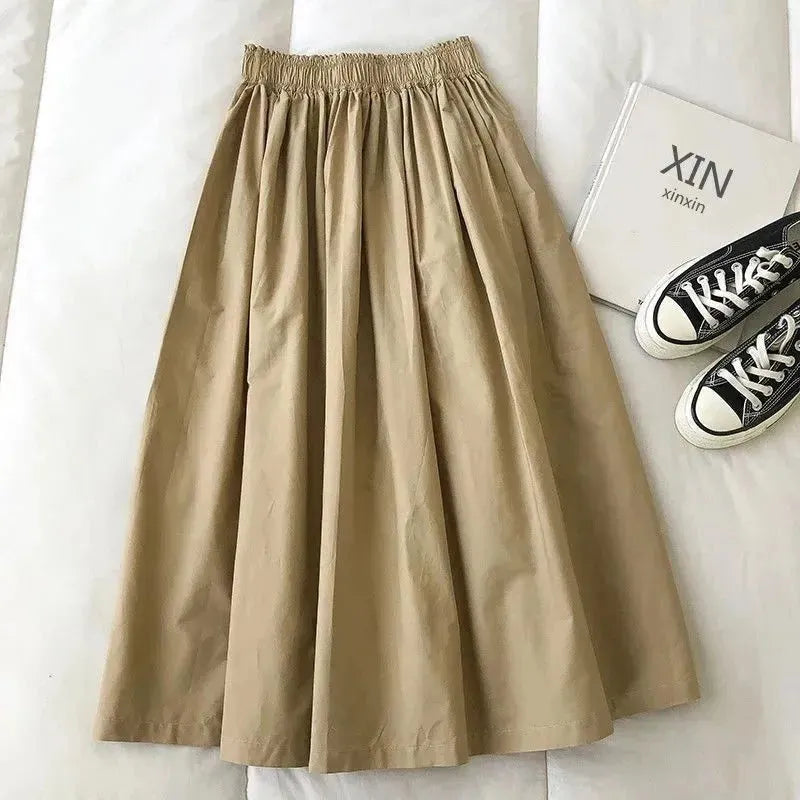 Solid Color Women Workwear Pleated Midi Skirt - EX-STOCK CANADA