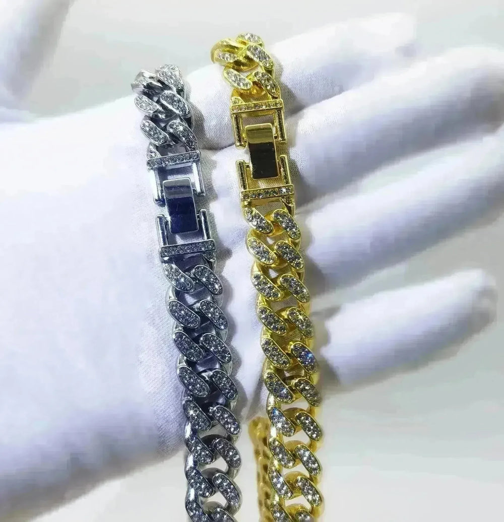 Flat Cuban Link Chain Diamond Bracelet - EX-STOCK CANADA