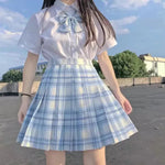 Student Jk Plaid Skirt Preppy Style Mini Pleated  Kilt Skirt - EX-STOCK CANADA