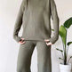 Casual 2pcs Co ord Winter Turtleneck Knitted Suit Loose Split Long-sleeved Top And Straight Trousers Fashion Casual Solid Set Women's Clothing - EX-STOCK CANADA