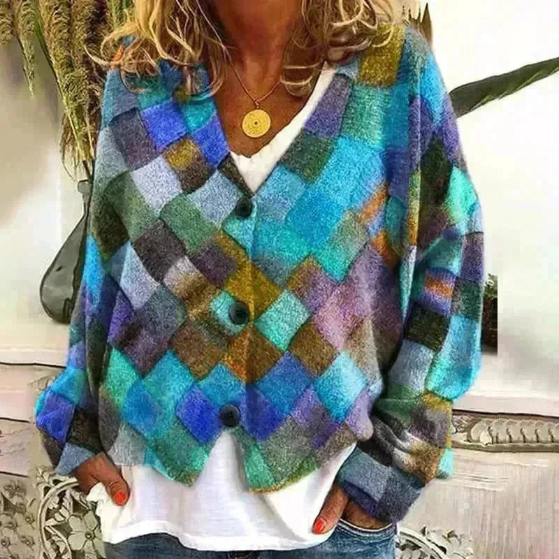 New Christmas Abstract Flowers Printing Sweater Fashion Casual Short Cardigan Coat Womens Clothing - EX-STOCK CANADA