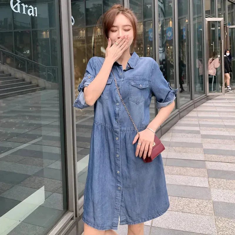 Casual Short sleeve Loose denim dress