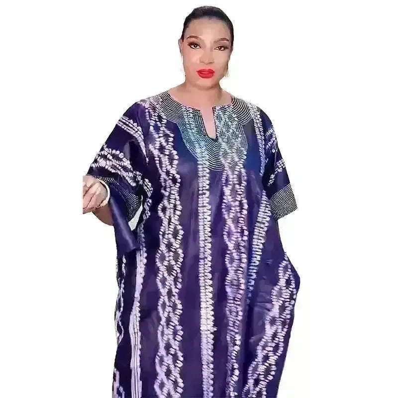 Middle East Striped Loose Robe African Dubai Arabic Satin Hot Drilling Stitching Abaya Buba Dress - EX-STOCK CANADA