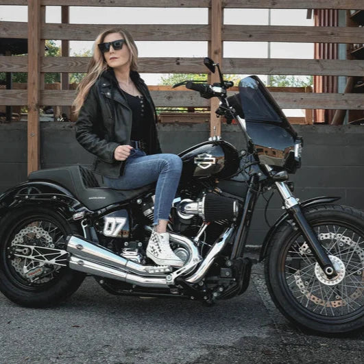 Open Road Women's Hooded Classic Leather Motorcycle Jacket 