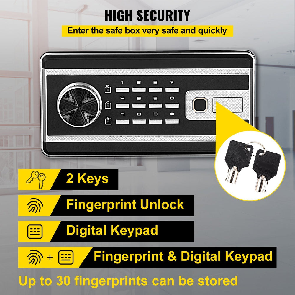 Safe Box, 2.1 CU.FT Fingerprint Safe Box For Money  2 Keys & Digital Keypad, Q235 Steel Safe Box For Storing Cash, Jewelry, Pistols, Documents, Watches In Home & Office & Hotel EX-STOCK