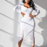 Chic Long Sleeve Tassel Fringed Bodycon Dress - EX-STOCK Canada