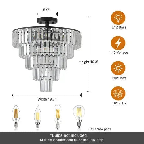 Large Black Crystal Chandelier, Contemporary Style Chandelier, Dining Room, Living Room, Bedroom - Bulb Not Included - EX-STOCK CANADA