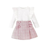 Newborn baby girl Cross-border Sunken Stripe Long Sleeve Classic Style Plaid Short Skirt Two-piece Set for baby girl