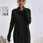 Autumn Winter Solid Cashmere suelto Mini Turtleneck Sweater Vestido