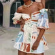 Women's Flower Print Lace Sling Dress Fashion V-neck Waist-baring Skirt Summer Clothing - EX-STOCK CANADA