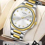 TOMI Diamond Encrusted Quartz Watch for Men – Stainless Steel Dress Watch