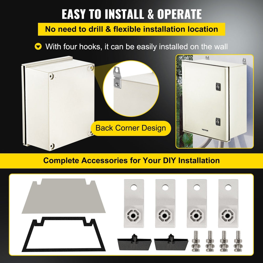 NEMA Steel Enclosure, 16 X 12 X 8 NEMA 4X Fiberglass Electrical Box, IP66 Waterproof & Dustproof, Outdoor Indoor Electrical Junction Box, With Mounting Plate EX-STOCK