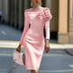 Women's Floral Embellished Long Sleeve Solid Color Round Neck A-Line Bodycon Party Dress For Spring&Summer Vacation EX-STOCK