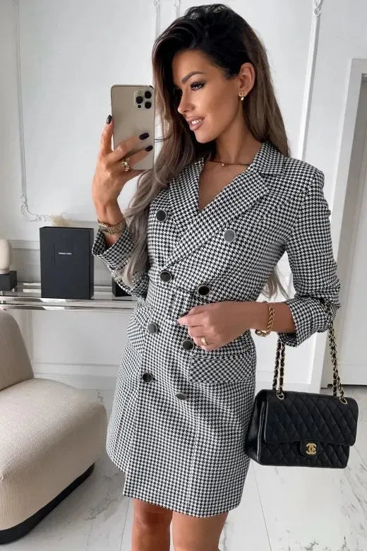 Fashion Printing Plaid mini  Blazer Dress Women - EX-STOCK CANADA