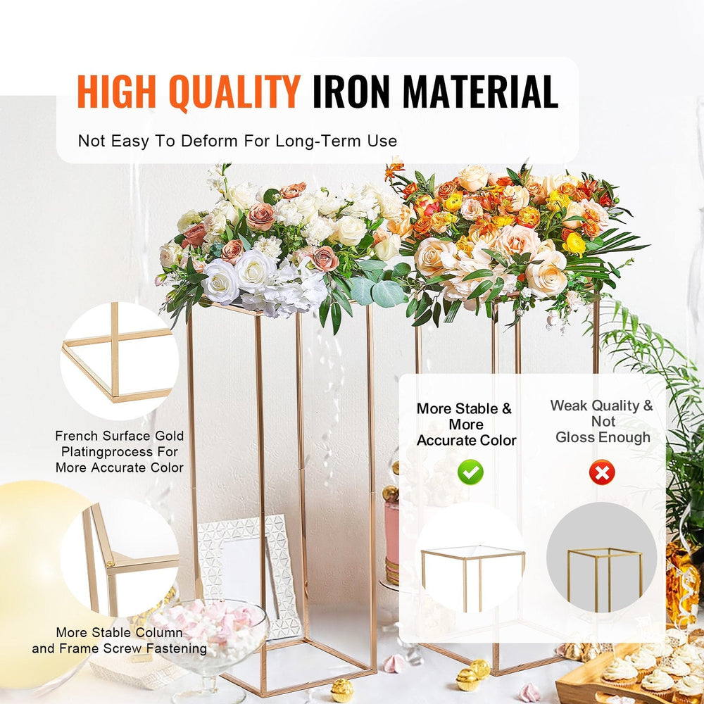 10PCS 31.5inch High Wedding Flower Stand, With Acrylic Laminate,Metal Vase Column Geometric Centerpiece Stands, Gold Rectangular Floral Display Rack For Events Reception, Party Decoration EX-STOCK