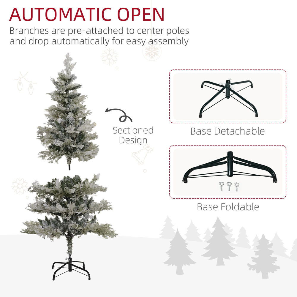 5 Feet Pencil Snow Flocked Artificial Christmas Tree With 517 Realistic Cypress Branches, Auto Open, Green EX-STOCK Canada 
