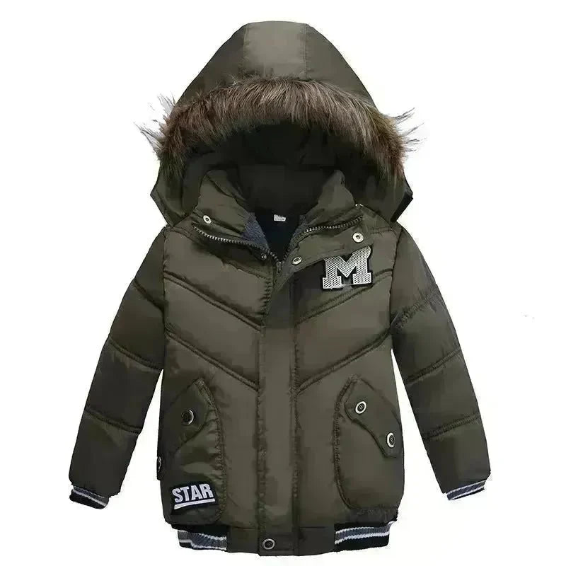 Small Medium-Sized Boys Cotton-Padded Fur Hoodie Winter Jackets for kids - EX-STOCK CANADA