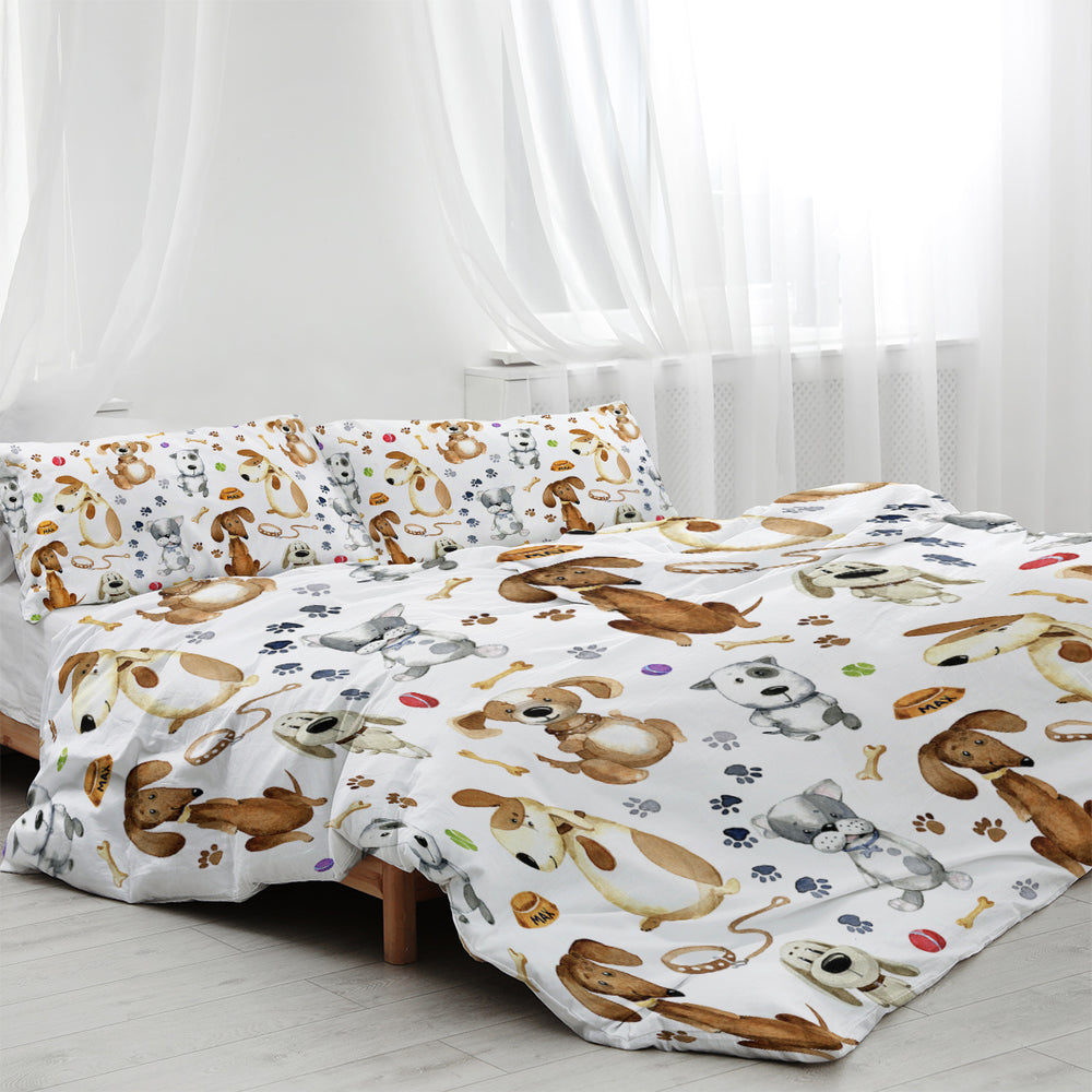 Kids' Duvet Cover Sets Animals Pastel Duvet Covers Cartoon Dogs Paws Pattern Bed Sets 3 Pieces 1 Duvet Cover And 2 Pillow Cases Cute Puppy Dogs Bedding For Kids EX-STOCK Canada 