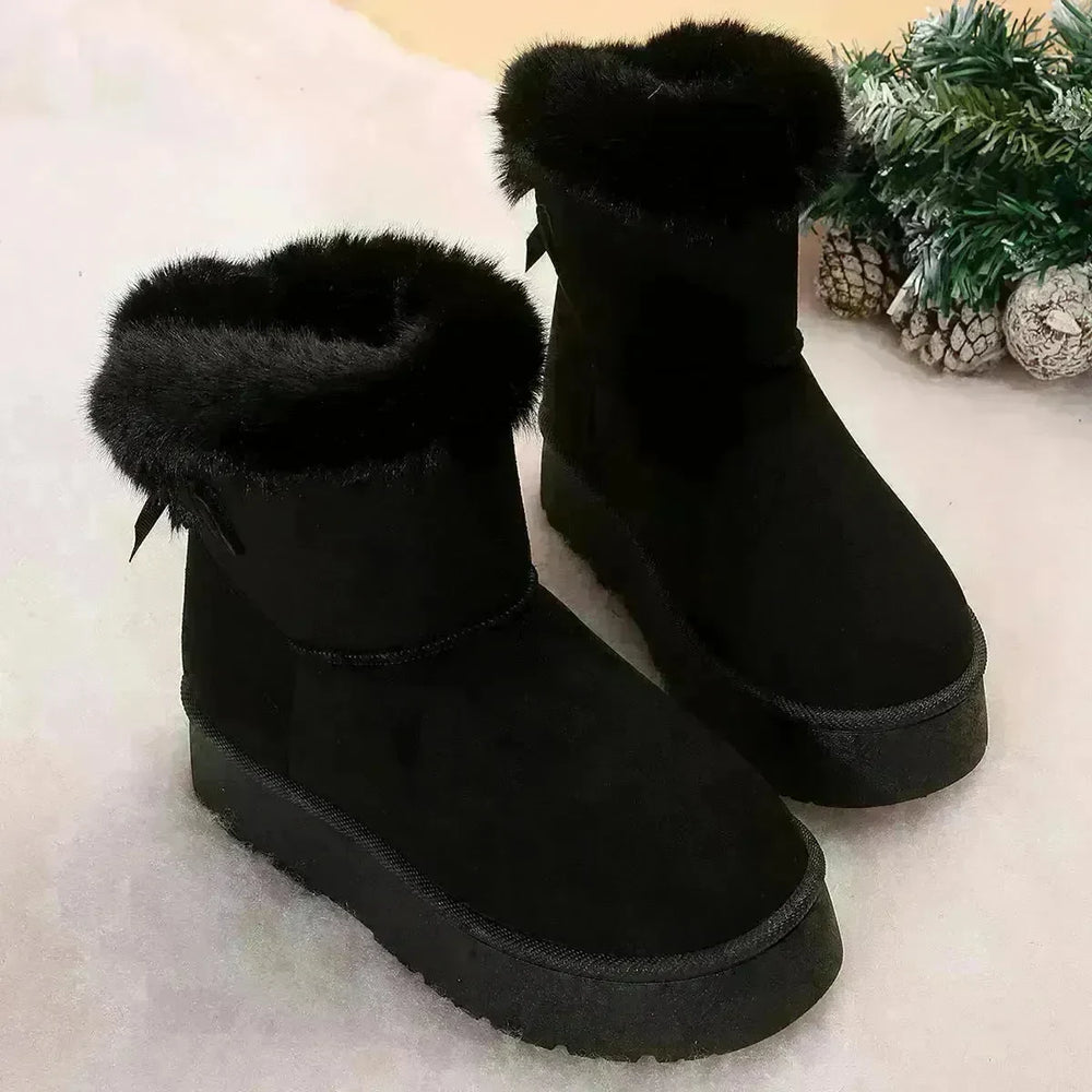 New Bow-knot Snow Boots Winter Plus Velvet Warm Thick-soled Ankle Boots For Women Simple Daily Leisure Cotton Shoes - EX-STOCK CANADA