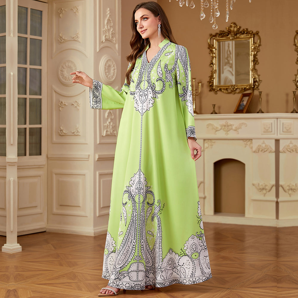 Robe décontractée musulmane à imprimé ample avec perlesEX-STOCK Canada 