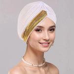 New Rhinestone Turban Cap For Women Pleated Elastic Head Wrap Stylish Ramadan Head Scarf Bonnet Chemo Cap Wedding African Hat - EX-STOCK CANADA