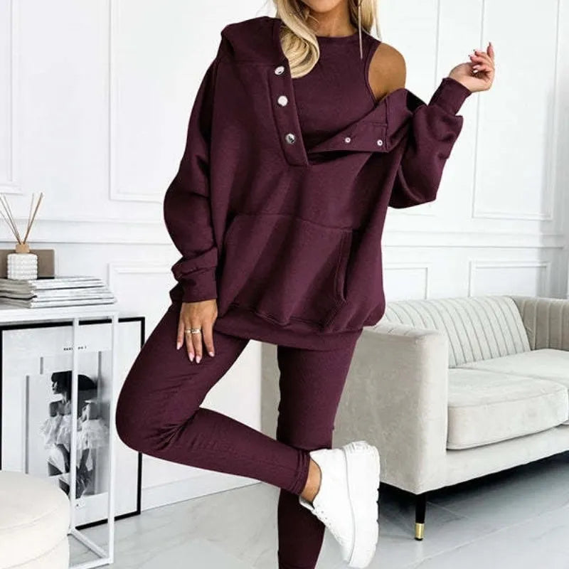 3pcs Women Hoodie Athleisure Outfit set sweatsuit set - EX-STOCK CANADA