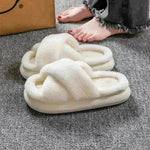 Plataforma para mujeres Fuzzy Home Home Toe Open Toe Triss-Cross Solid Color Sold Toblés de piso informal