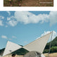 A two-panel lifestyle image showcasing a gray and white dome camping tent with a matching white triangular rainfly and rain shield. The top panel shows a man sitting on a camping chair next to the tent in a grassy field.